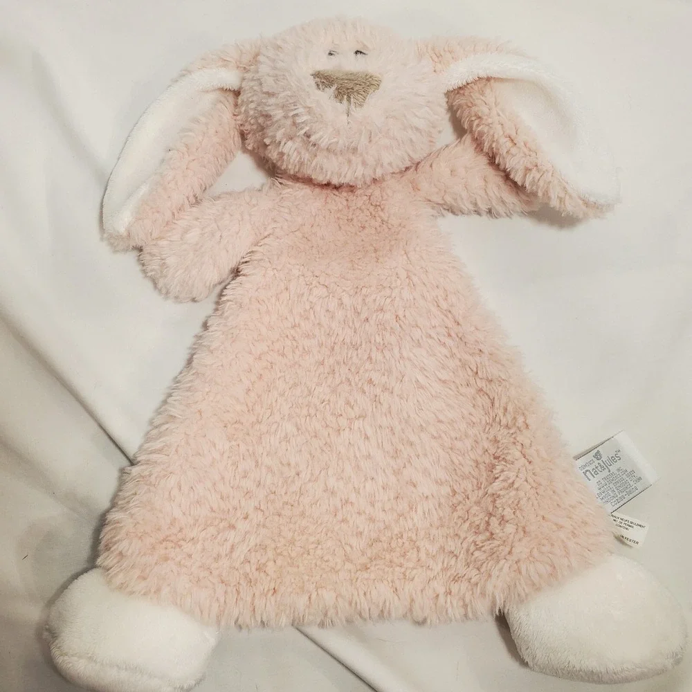Demdaco Nat & Jules Plush Bunny‎ Rabbit Lovey Pink White Security Blanket